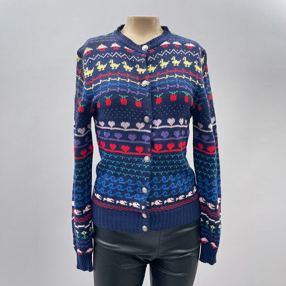 Eclipse LA Vtg Sweater Cardigan Women L Novelty Knit School Animals Heart Preppy - Picture 1 of 9